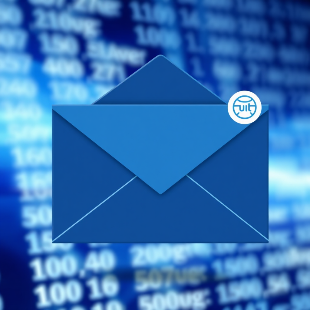  A stylized image of an envelope with a custom-designed logo subtly visible on the corner. The envelope appears to be floating gently against a backdrop of blurred digital code, symbolizing the swiftness of email communication. Color palette: professional blues and whites. Style: clean and modern.
